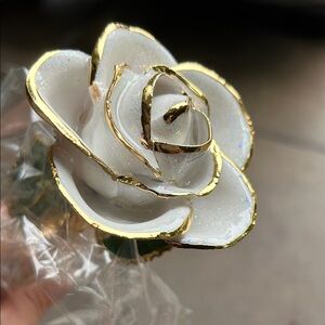 Elegant Gold and White Rose Brooch